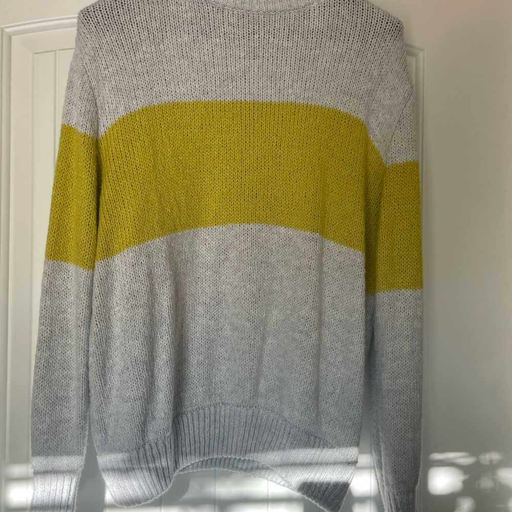 Aerie mock neck pullover sweater. Gray and Yellow Striped Sweater